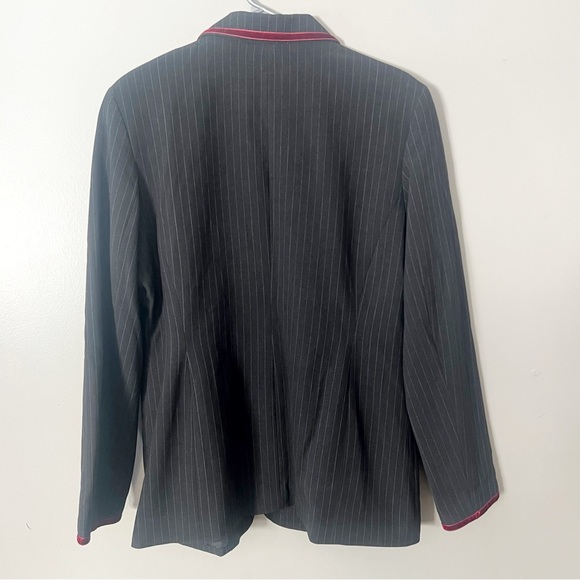 Vintage Womens Grey Pinstripe Suit Jacket Wide Leg Pants 12 Office Career Formal - Picture 8 of 16